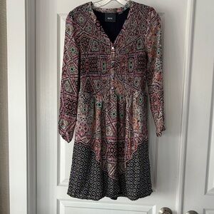 Maeve Geometric Patterned Long Sleeve Dress with shirred upper and full lining